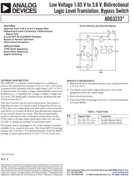 ADG3233. Low Voltage 1.65 V to 3.6 V, (Up/Down) Logic Level Translation, Bypass Switch