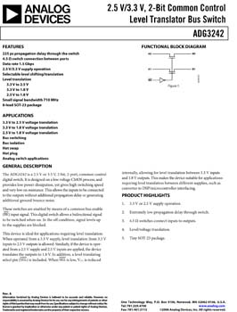 ADG3242. 2.5 V/3.3 V, 2-Bit, Common Control Level Translator Bus Switch