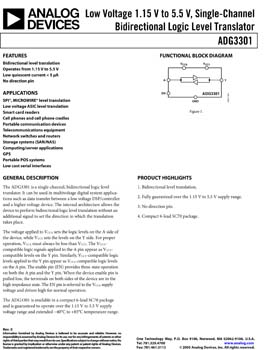 ADG3301. Low Voltage 1.15 V to 5.5 V, Single-Channel Bidirectional Logic Level Translator