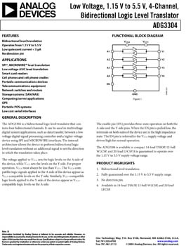 ADG3304. Low Voltage 1.15 V to 5.5 V, 4 Channel, Bidirectional, Logic Level Translator