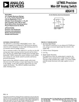 ADG419. Lc2mos Precision Mini-Dip Analog Switch