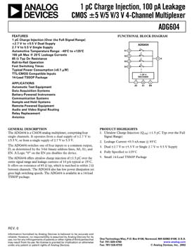 ADG604.  1pC Charge Injection, Low Leakage CMOS 4-Channel Multiplexer