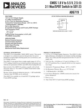 ADG719. 5 Ohm, Low Voltage Single SPDT Switch in 6-ld SOT-23