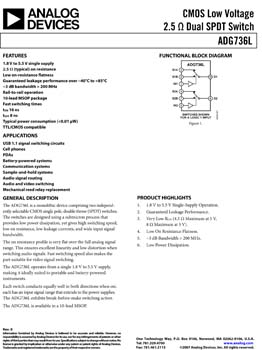 ADG736L. CMOS Low Voltage 2.5 ohm Dual SPDT Switch 