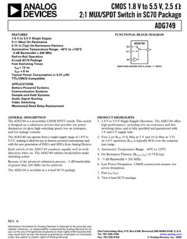 ADG749. CMOS Low Voltage 2 ohm  SPDT Switch in SC70 Package