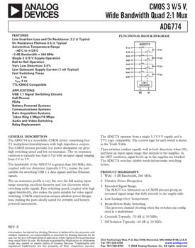 ADG774. 2.2 OHM, Wide Bandwidth, Low Voltage Quad SPDT Switch