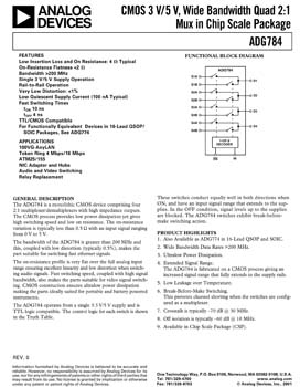 ADG784. CMOS 3V/5 V, Wide Bandwidth Quad 2:1 Mux in Chip Scale