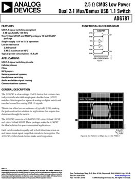 ADG787. 2.5 ohm CMOS Low Power Dual 2:1 Mux/Demux USB 1.1 Switch