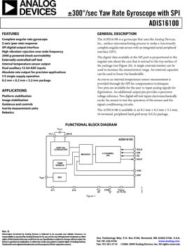 ADIS16100. ±300°/sec Yaw Rate Gyro with SPI Interface