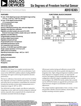 ADIS16365. Six Degrees of Freedom Inertial Sensor