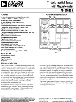 ADIS16405. High Precision Tri-Axis Gyroscope, Accelerometer, Magnetometer