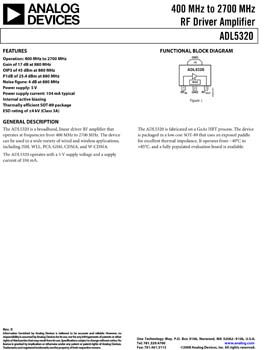 ADL5320. 400 MHz to 2700 MHz RF Driver Amplifier