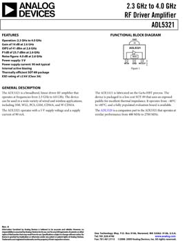 ADL5321. 2.3 GHz to 4.0 GHz RF Driver Amplifier
