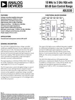 ADL5330. 10 MHz to 3 GHz VGA with 60dB Gain Control Range