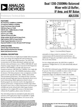 ADL5356. Dual 1200 MHz to 2500 MHz Balanced Mixer with LO Buffer, IF Amp, and RF Balun