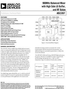 ADL5367. 900 MHz Balanced Mixer with High Side LO Buffer, and RF Balun