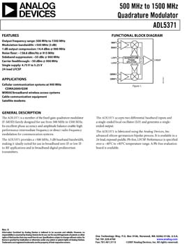 ADL5371. 500 MHz to 1500 MHz Quadrature Modulator