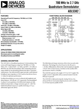 ADL5382. 700 MHz to 2700MHz Quadrature Demodulator