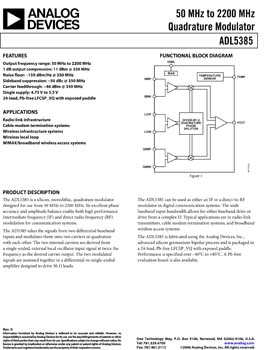 ADL5385. 50 MHz to 2200 MHz Quadrature Modulator