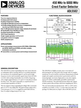 ADL5502. 450 MHz to 6000 MHz Crest Factor Detector