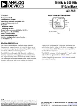 ADL5531. 20 MHz to 500 MHz IF Gain Block