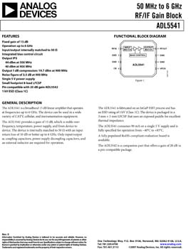 ADL5541. 50 MHz to 6 GHz RF/IF Gain Block, Gain of 15 dB