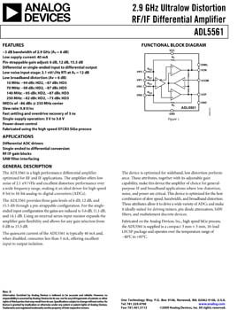 ADL5561. 2.9 GHz Ultralow Distortion RF/IF Differential Amplifier
