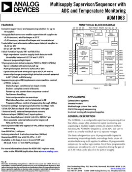 ADM1063. Multisupply Supervisor/Sequencer with ADC and Temperature Monitoring