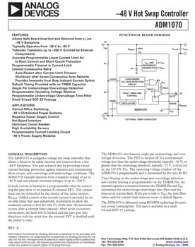 ADM1070. - 48 V Hot Swap Controller in SOT-23 with Linear Current Limiting