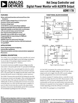 ADM1178. Hot Swap Controller and Digital Power Monitor with ALERTB Output