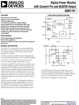 ADM1191. Digital Power Monitor with Convert Pin and ALERTB Output