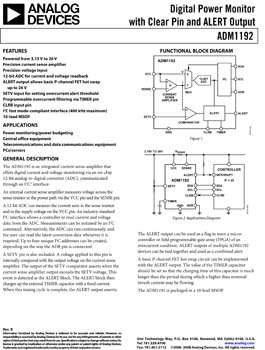 ADM1192. Digital Power Monitor with Clear Pin and ALERT Output 