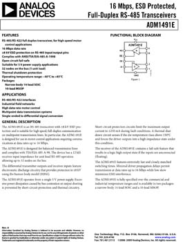 ADM1491E. 16 Mbps, ESD Protected, Full-Duplex RS-485 Transceivers