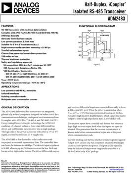ADM2483. Slew-Rate Limited Isolated RS-485 Transceiver