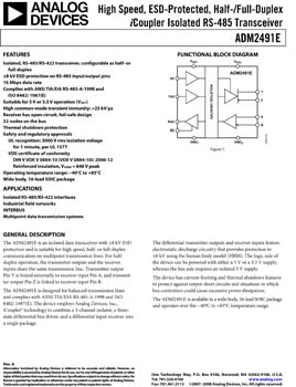 ADM2491E. Signal Isolated RS-485 Transceiver Full/Half Duplex	