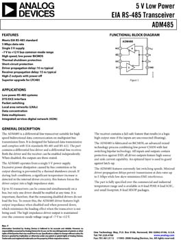 ADM485. +5 V Low Power EIA RS-485 Transceiver