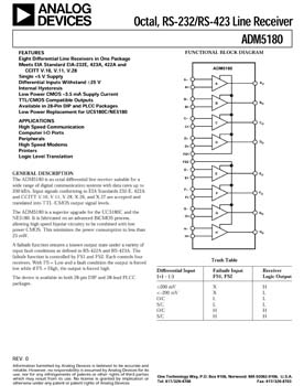 ADM5180. Octal, Differential Line Receiver Suitable for a Wide Range of Digital Communciation Systems with Data Rates up to 200 k/Bs