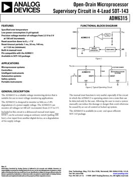 ADM6315. Open-Drain Microprocessor Supervisory Circuit in 4-Lead SOT-143