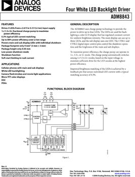 ADM8843. Four White LED Backlight Driver