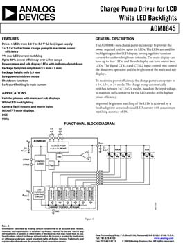 ADM8845. Charge Pump Driver for 6 White LED LCD Backlights