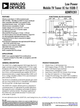 ADMTV201. Low Power Mobile TV Tuner IC for ISDB-T