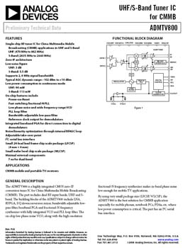 ADMTV800. UHF/S-Band Tuner IC for CMMB