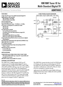 ADMTV803. VHF/UHF Tuner IC for Multi-Standard Digital TV