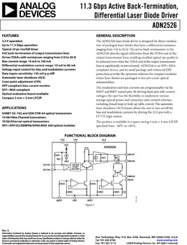 ADN2526. 11.3 Gbps Active Back-Termination Differential Laser Diode Driver