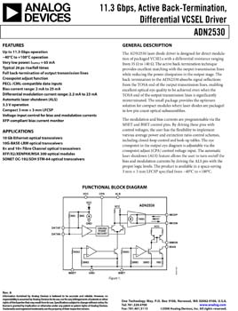 ADN2530. 11.3 Gbps, Active Back-Termination, Differential VCSEL Driver