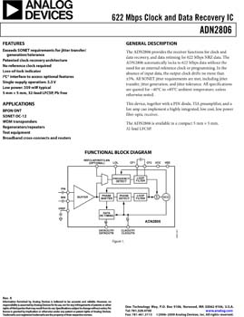 ADN2806. 622 Mbps Clock and Data Recovery IC