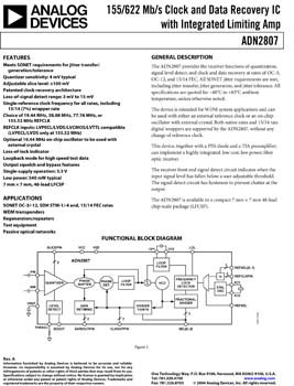 ADN2807. 155/622 Mb/s Clock and Data Recovery IC with Integrated Limiting Amp
