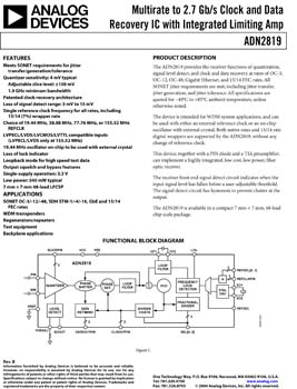 ADN2819. Multi Rate Limiting Amplifier and Clock and Data Recovery ICs