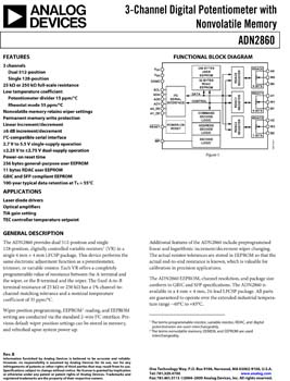 ADN2860. 3-Channel Digital Potentiometer with Nonvolatile Memory