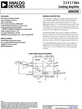 ADN2890. 3.3 V, 2.7 Gbps Limiting Amplifier